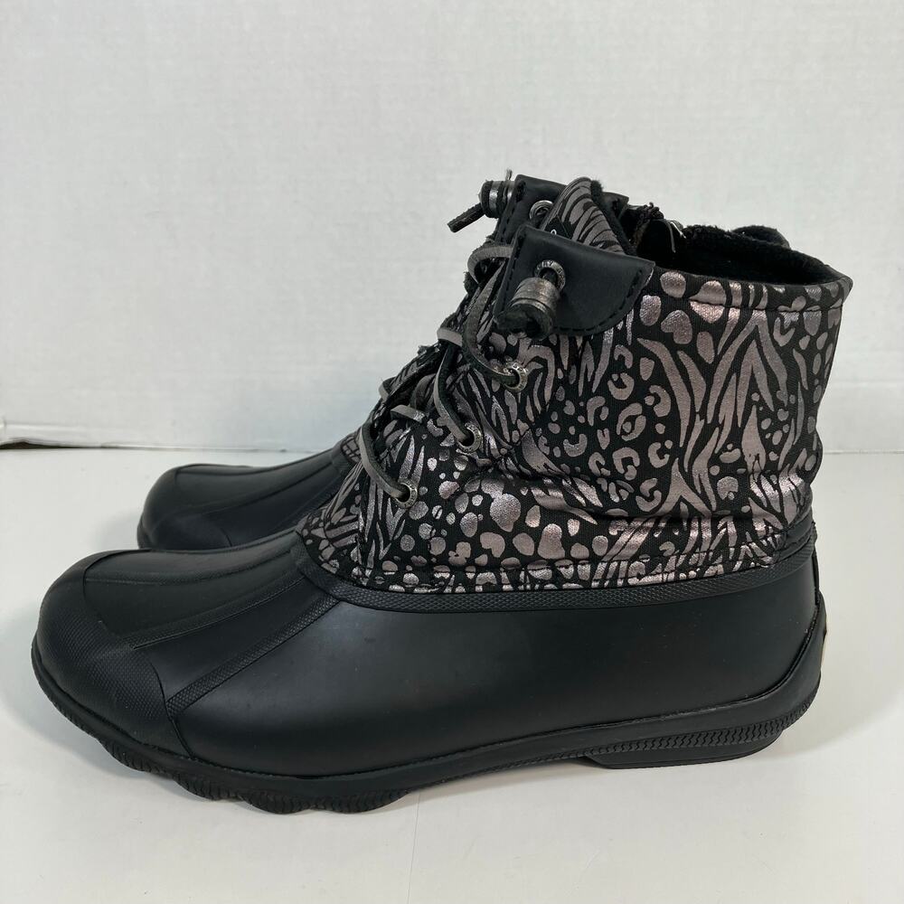 Sperry Syren Gulf Metallic Animal Print Black Duck Boots Rain Snow Womens Sz 9.5